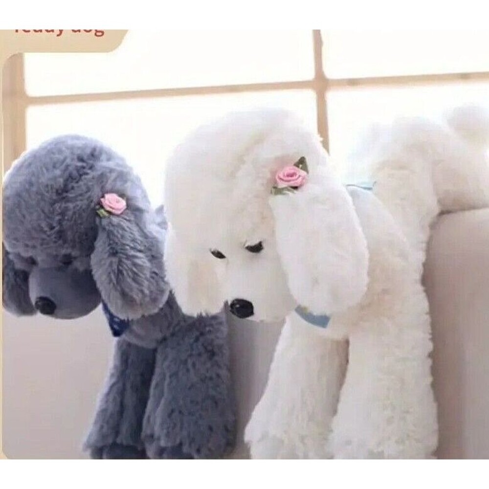 New SOFT Fur White POODLE Plush Stuffed PINK Rose LOVE Floppy TRENDY Dog